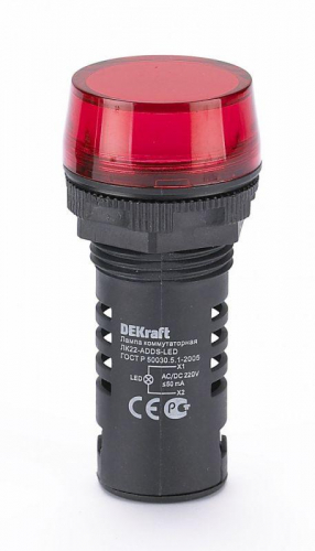 Лампа коммутационная ADDS ЛК-22 d22мм 220В AC/DC красн. LED DEKraft 25119DEK Лампа коммутационная ADDS ЛК-22 d22мм 220В AC/DC красн. LED DEKraft 25119DEK