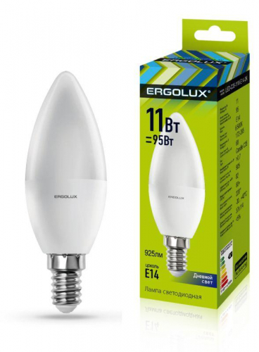 Лампа светодиодная LED-C35-11W-E14-6K 11Вт свеча 6500К холод. бел. E14 180-240В Ergolux 13620 Лампа светодиодная LED-C35-11W-E14-6K 11Вт свеча 6500К холод. бел. E14 180-240В Ergolux 13620
