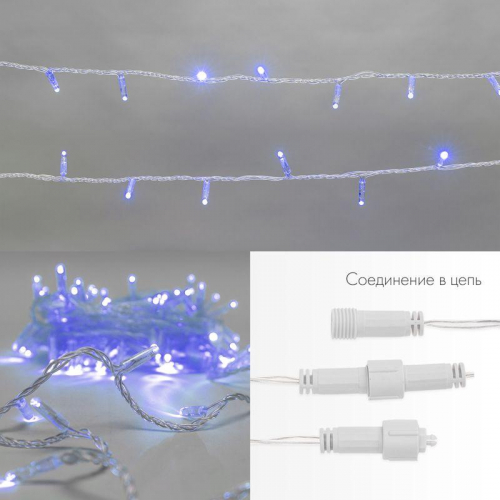 Гирлянда светодиодная "Нить" 10м 100LED син. 12Вт 24В IP65 эффект мерцания провод ПВХ прозр. Neon-Night 305-253 фото 3