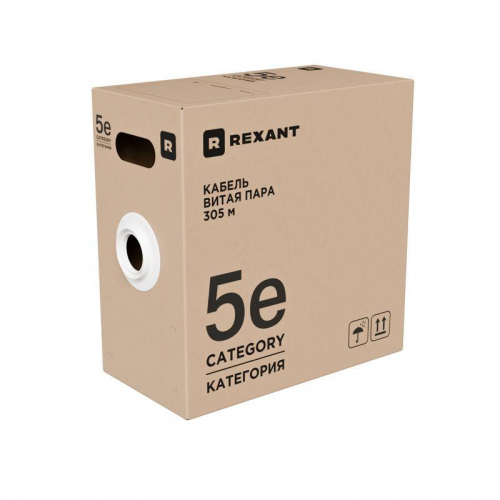 Кабель витая пара U/UTP кат.5E 4х2х0.52 24AWG PVC INDOOR SOLID сер. РФ (305м) Rexant 02-0005-R фото 5 Кабель витая пара U/UTP кат.5E 4х2х0.52 24AWG PVC INDOOR SOLID сер. РФ (305м) Rexant 02-0005-R фото 5