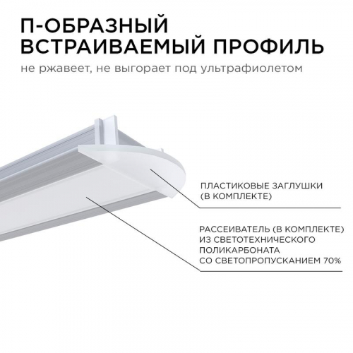 Профиль для светодиодной ленты анод встраиваем. сер. 22х6мм 2м алюм. Apeyron 08-02 фото 6