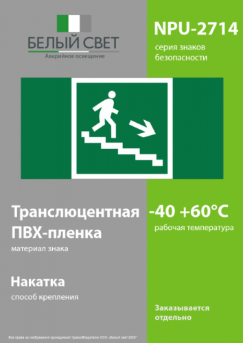 Наклейка NPU-2714.E13 "Направление к эваку. выходу по лестнице вниз" (прав.) Белый свет a10690 фото 3