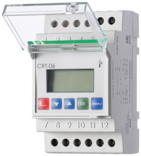 Регулятор температуры CRT-06 (от -100 до +400 град.C; микропроцессорный; многофункц.; ЖКИ индикация; с возможностью подкл. двух выносных датчиков РТ100; монтаж на DIN-рейке 35мм 230В AC 16А 2х1Z IP20) F&F EA07.001.011 Регулятор температуры CRT-06 (от -100 до +400 град.C; микропроцессорный; многофункц.; ЖКИ индикация; с возможностью подкл. двух выносных датчиков РТ100; монтаж на DIN-рейке 35мм 230В AC 16А 2х1Z IP20) F&F EA07.001.011