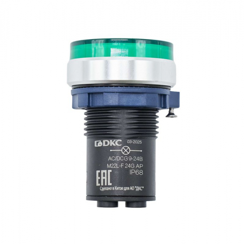 Индикатор сигнальный со встроен. диодом 9-24В зажим Plug-In алюм. зел. DKC M22L-F24GAP фото 2