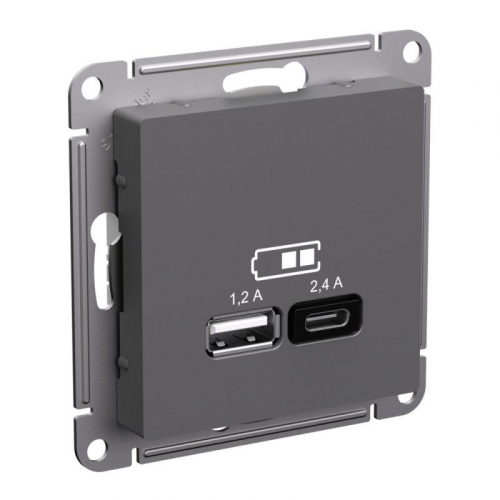 Розетка USB AtlasDesign тип A+C 5В/2.4А 2х5В/1.2А механизм базальт SE ATN001439