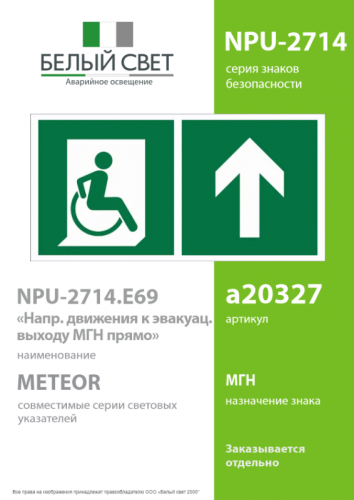 Знак безопасности NPU-2714.E69"Направ. движения к эвакуац. выходу МГН прямо" Белый свет a20327 фото 2