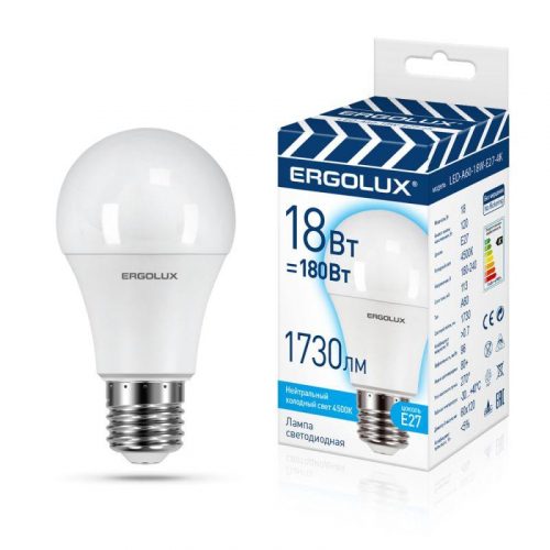 Лампа светодиодная LED-A60-18W-E27-4K замена ЛОН 18Вт Е27 4500К 172-265В ПРОМО Ergolux 15558 Лампа светодиодная LED-A60-18W-E27-4K замена ЛОН 18Вт Е27 4500К 172-265В ПРОМО Ergolux 15558