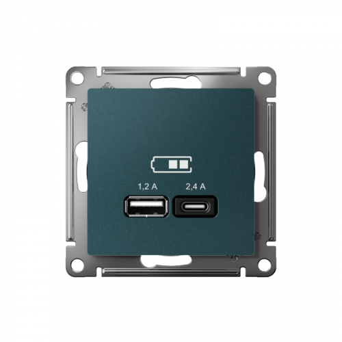 Розетка USB AtlasDesign тип A+C 5В/2.4А 2х5В/1.2А механизм изумруд SE ATN000839 фото 2