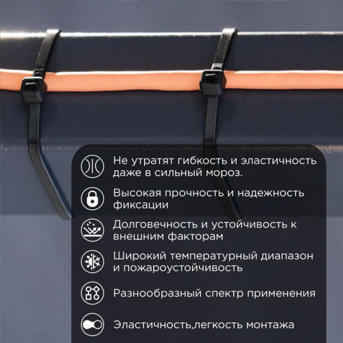 Хомут 3.6х300мм морозостойкий черн. (уп.100шт) Rexant 87-0301 фото 2