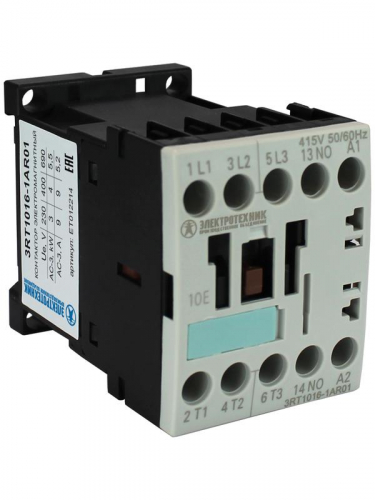 Контактор электромагнитный 3RT1016-1AR01 3-пол. 9А AC-3 4кВт/400В 1НO 415В AC 50/60Гц типоразмер S00 винт. клеммы IP20 Электротехник ET012214