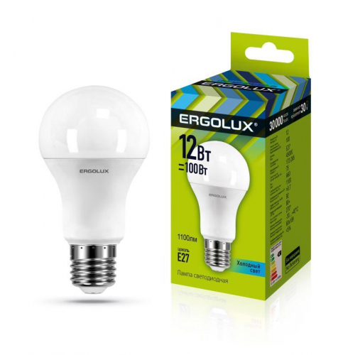 Лампа светодиодная LED-A60-12W-E27-4500K 12Вт грушевидная 4500К бел. E27 180-240В ЛОН Ergolux 12151 Лампа светодиодная LED-A60-12W-E27-4500K 12Вт грушевидная 4500К бел. E27 180-240В ЛОН Ergolux 12151