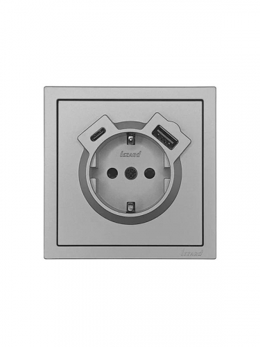 Розетка 1-мест. с/з Type-C+USB разъем СП ZIMA IP20 сер. матов. LEZARD 704-7488-181TC фото 3