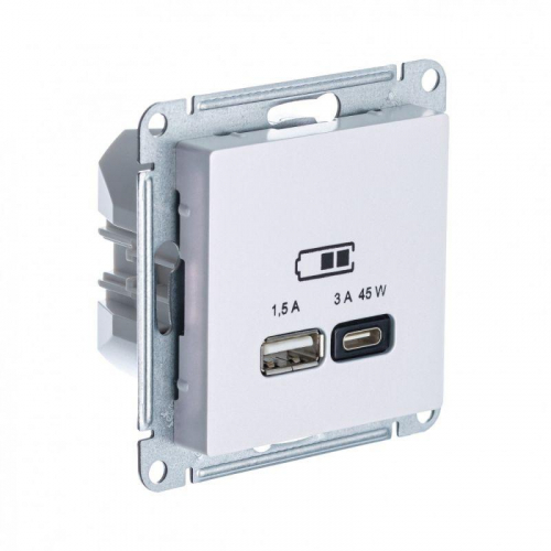 Розетка USB AtlasDesign тип A+C 45Вт QC PD высокоскор. ЗУ механизм жемчуж. SE ATN000429 Розетка USB AtlasDesign тип A+C 45Вт QC PD высокоскор. ЗУ механизм жемчуж. SE ATN000429