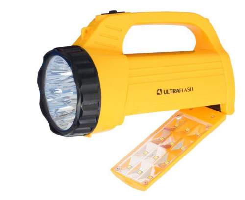 Фонарь аккумуляторный LED3819CSM 9LED + 12SMD 2 режима аккум. SLA 220В желт. Ultraflash 12860 фото 6