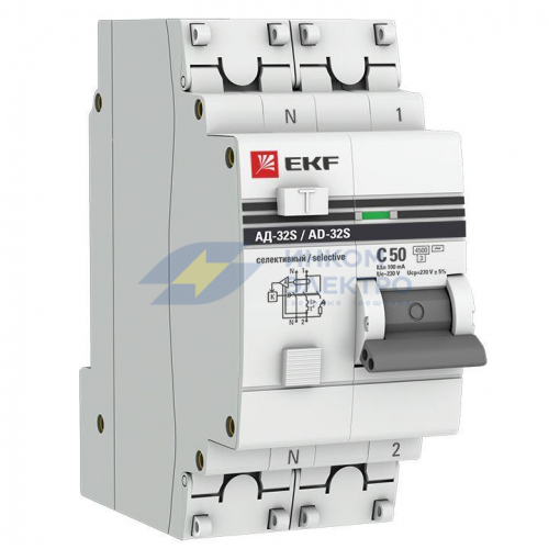 Выключатель автоматический дифференциального тока 1п+N 50А 100мА АД-32 (селективный) PROxima EKF DA32-50-100S-pro