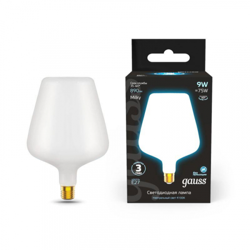 Лампа светодиодная филаментная Black Filament 9Вт V160 матовая 4100К нейтр. бел. E27 890лм GAUSS 1016802209 Лампа светодиодная филаментная Black Filament 9Вт V160 матовая 4100К нейтр. бел. E27 890лм GAUSS 1016802209
