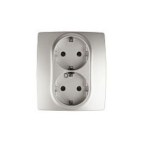 Розетка 2-м СП Эра12 12-2104-15 16А IP20 16AX 250В 2х2P+E Schuko защ. шторки перламутр. Эра Б0019334