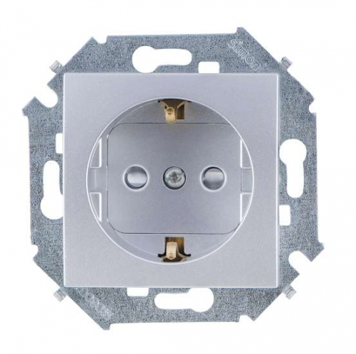 Розетка 1-м СП Simon 15 16А IP20 250В с заземл. винтов. клеммы механизм алюм. Simon 1591432-033