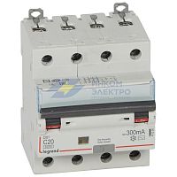 Выключатель автоматический дифференциального тока 4п C 20А 300мА тип AC 10кА DX3 Leg 411206