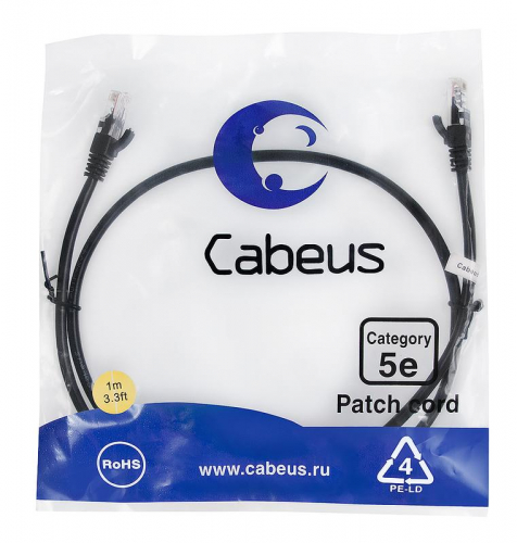 Патч-корд U/UTP кат.5E PC-UTP-RJ45-Cat.5e-1m-BK-LSZH 2xRJ45/8p8c неэкранир. LSZH 1м черн. Cabeus 9537c Патч-корд U/UTP кат.5E PC-UTP-RJ45-Cat.5e-1m-BK-LSZH 2xRJ45/8p8c неэкранир. LSZH 1м черн. Cabeus 9537c