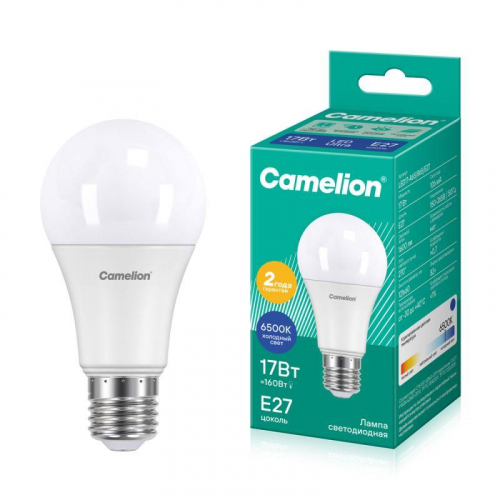 Лампа светодиодная LED17-A65/865/E27 17Вт грушевидная матовая 6500К холод. бел. E27 150-265В Camelion 12653 Лампа светодиодная LED17-A65/865/E27 17Вт грушевидная матовая 6500К холод. бел. E27 150-265В Camelion 12653