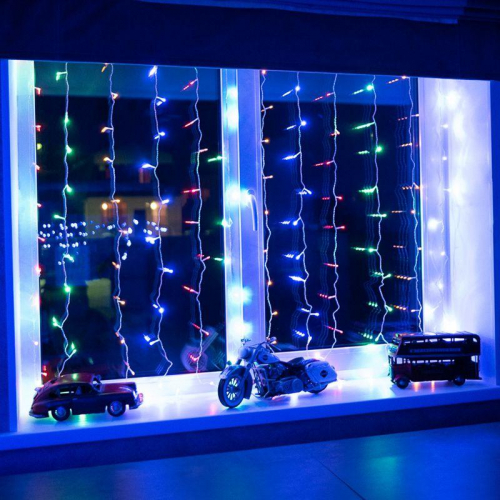 Гирлянда светодиодная "Светодиодный Дождь" 1.5х1.5м LED мультиколор свечение с динамикой провод прозр. 230В Neon-Night 235-019 фото 2