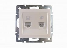 Розетка компьютерная + телефонная 2-м Rain RJ45 + RJ11 механизм жемчуж./бел. перламутр. LEZARD 703-3088-143
