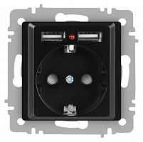Розетка 1-м СП Accent 6-410-05 16А IP20 250В P+E Schuko + 2хUSB защ. шторки антрацит Intro Б0063698