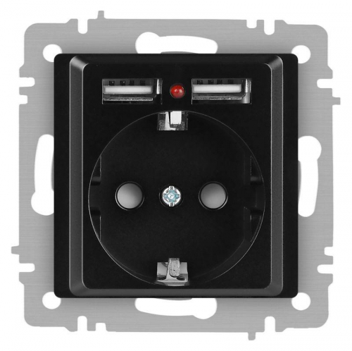 Розетка 1-м СП Accent 6-410-05 16А IP20 250В P+E Schuko + 2хUSB защ. шторки антрацит Intro Б0063698