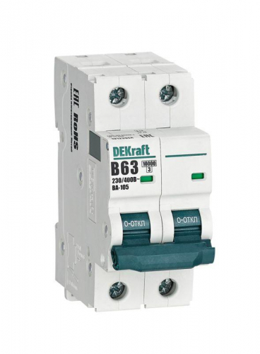 Выключатель автоматический модульный 2п B 63А 10кА ВА-105 DEKraft 13123DEK Выключатель автоматический модульный 2п B 63А 10кА ВА-105 DEKraft 13123DEK