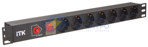 Блок розеток 7 мест PDU (немец. станд.) с LED выкл. и защ. от перенапр. без шнура вход C14 алюм. профиль ITK PH13-7D3