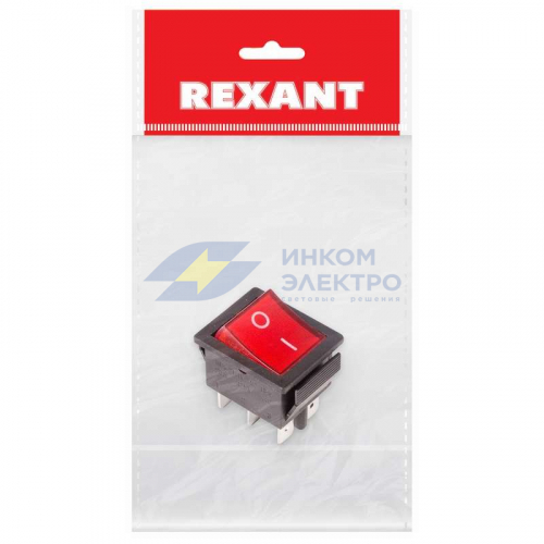 Выключатель клавишный 250В 15А (6с) ON-ON красн. с подсветкой (RWB-506 SC-767) (инд. упак.) Rexant 36-2350-1
