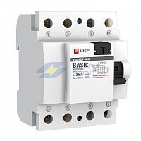 Выключатель дифференциального тока (УЗО) 4п 25А 30мА (электрон.) Basic EKF elcb-4-25-30e-sim
