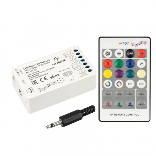 Аудиоконтроллер ARL-SOUND-RGB/RGBW (12-24В 4х4А RF ПДУ 24кн) (IP20 пластик) Arlight 034726 Аудиоконтроллер ARL-SOUND-RGB/RGBW (12-24В 4х4А RF ПДУ 24кн) (IP20 пластик) Arlight 034726