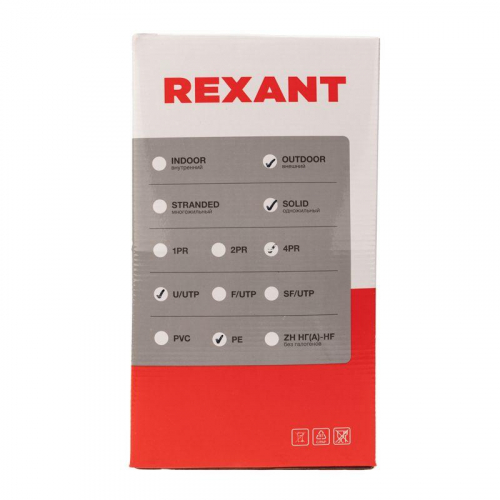 Кабель витая пара U/UTP кат.5E 4х2х24AWG solid CU PE Outdoor черн. (м) Rexant 01-0045 фото 9