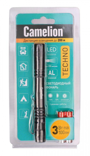 Фонарь LED51517 XPE 3 режима 2хLR03 (в компл.) алюм. черн. (открывающ. блист.) Camelion 12917 фото 8 Фонарь LED51517 XPE 3 режима 2хLR03 (в компл.) алюм. черн. (открывающ. блист.) Camelion 12917 фото 8
