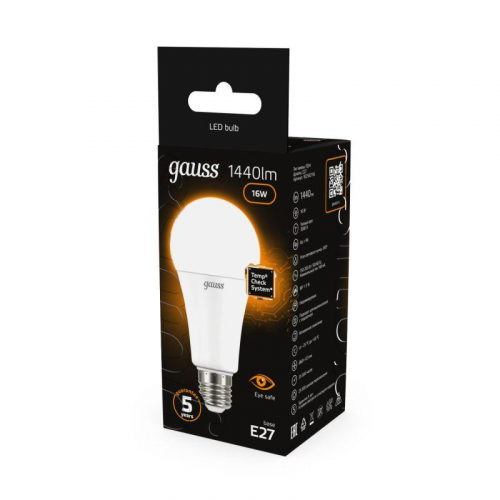 Лампа светодиодная Black 16Вт A60 грушевидная 3000К тепл. бел. E27 1440лм GAUSS 102502116 фото 4 Лампа светодиодная Black 16Вт A60 грушевидная 3000К тепл. бел. E27 1440лм GAUSS 102502116 фото 4