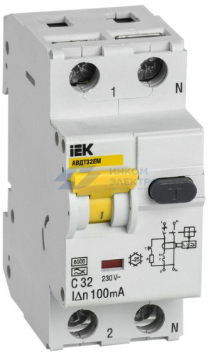 Выключатель автоматический дифференциального тока C 32А 100мА АВДТ32EM IEK MVD14-1-032-C-100