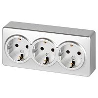 Розетка 3-м ОП Эксперт 11-2208-03 16А IP20 250В 3х2P+E Schuko с заземл. алюм. Эра Б0063010