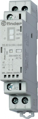 Контактор модульный 2NO 25А AgNi 120В AC/DC 17.5мм IP20 опции: мех. индикатор + LED FINDER 223201201320