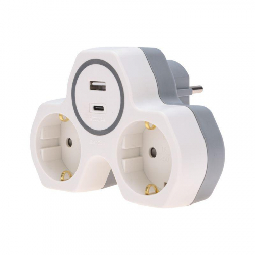 Разветвитель 2-м 16А + USB-A + USB-C с заземл. защ. шторки бел. Rexant 11-1253 Разветвитель 2-м 16А + USB-A + USB-C с заземл. защ. шторки бел. Rexant 11-1253