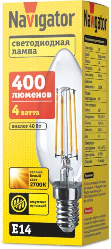 Лампа светодиодная 71 307 NLL-F-C35-4-230-2.7K-E14 4Вт свеча 2700К тепл. бел. E14 350лм 220-240В Navigator 71307 фото 2
