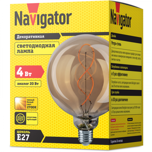 Лампа светодиодная 14 500 NLL-F-G125-4-230-2.7K-E27 прозрачная E27 220-240В Navigator 14500 фото 2
