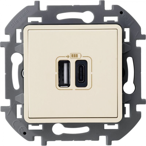 Устройство зарядное Inspiria с 2-мя USB разьемами A и C 240В/5В 3000мА сл. кость IEK 673761