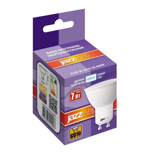 Лампа светодиодная PLED-SP 7Вт PAR16 4000К нейтр. бел. GU10 230В/50Гц JazzWay 5019003 фото 2