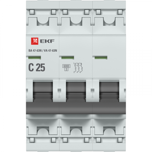 Выключатель автоматический 3п C 25А 6кА ВА 47-63N EKF PROxima EKF M636325C фото 2