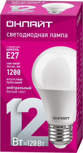 Лампа светодиодная 71 655 OLL-А60-12-230-4K-E27 12Вт грушевидная 4000К нейтр. бел. E27 1200лм 176-264В ОНЛАЙТ 71655 фото 2