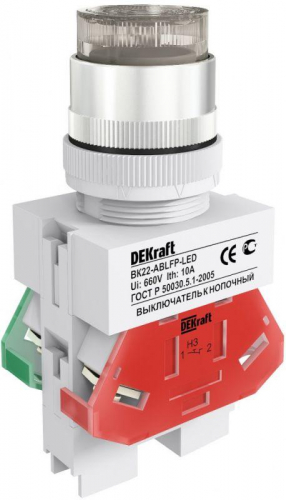 Выключатель кнопочный LED ABFP ВК-22 d22мм 220В с фиксацией бел. DEKraft 25137DEK Выключатель кнопочный LED ABFP ВК-22 d22мм 220В с фиксацией бел. DEKraft 25137DEK