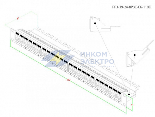 Патч-панель 19дюйм 1U RJ45 кат.6 24 порта Dual IDC ROHS PP3-19-24-8P8C-C6-110D черн. Hyperline 246107 фото 2