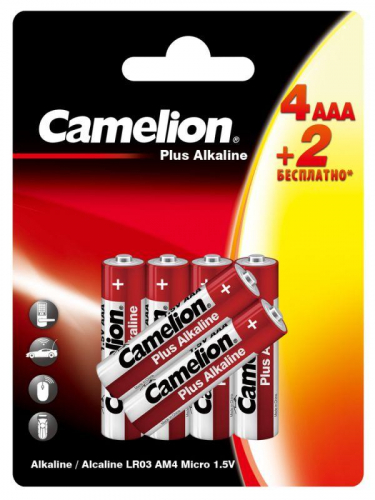 Элемент питания алкалиновый AAA/LR03 1.5В Plus Alkaline 4+2LR03-BP 4+2 бесплатно промо (уп.6шт) Camelion 15307 Элемент питания алкалиновый AAA/LR03 1.5В Plus Alkaline 4+2LR03-BP 4+2 бесплатно промо (уп.6шт) Camelion 15307